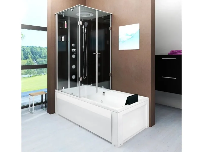 Best Dusche Wanne Kombination K05-R30-EC Duschkabine 90x180 Einhebelmischer