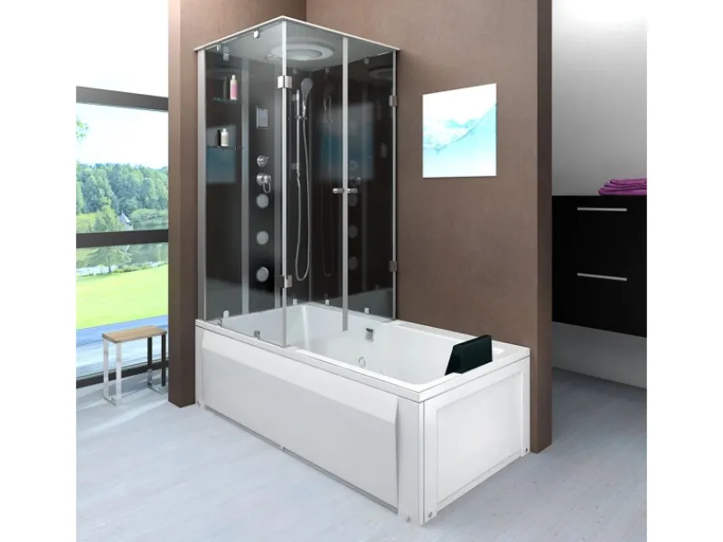 Discount Dusche Wanne Kombination K05-R31-EC Duschkabine 90x180 Einhebelmischer