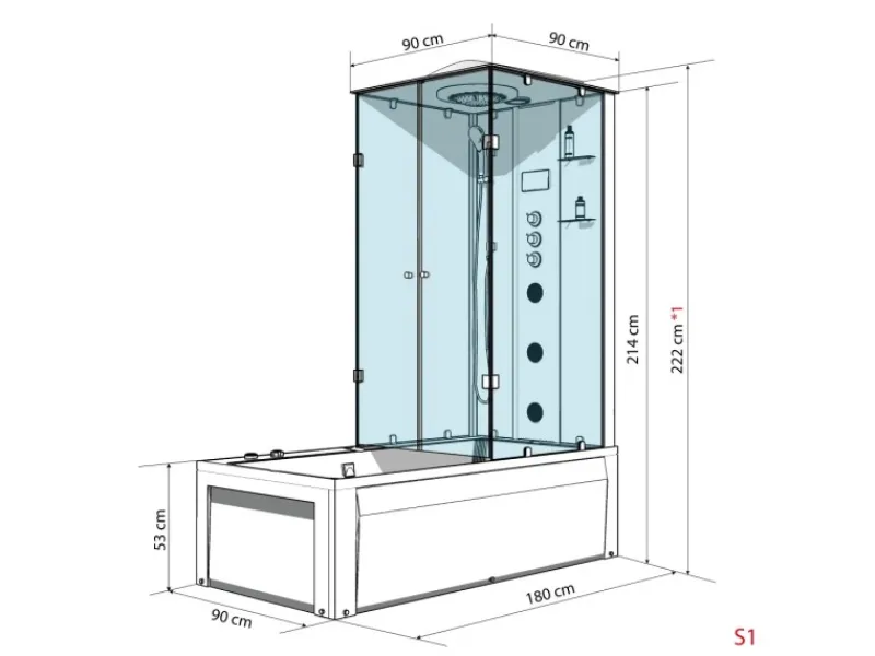 New Dusche Wanne Kombination K05-L30 Duschkabine 180x90 Einhebelmischer