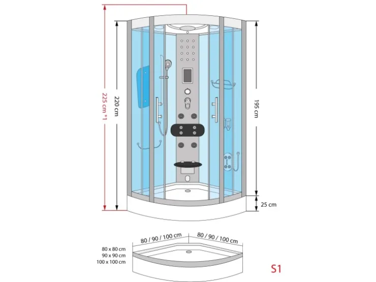 AcquaVapore Einhebelmischer<Duschkabine Dusche D46-53M0-EC Komplettdusche Fertigdusche 90x90