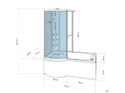 AcquaVapore Einhebelmischer<Kombination Whirlpool Dusche K50-R00-WP Duschkabine Wanne 100x170