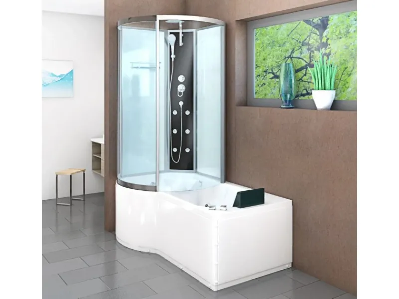 Kombination Whirlpool Dusche K50-R00-WP-EC Duschkabine Wanne 100x170 Einhebelmischer