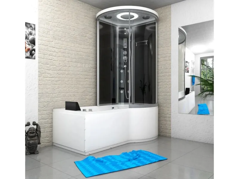 Discount Kombination Whirlpool Dusche K55-L31-WP Duschkabine Wanne 170x100 Einhebelmischer