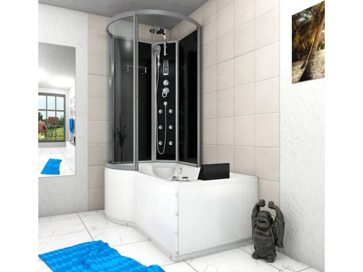 Sale Kombination Whirlpool Dusche K50-L30-WP Duschkabine Wanne 170x100 Einhebelmischer