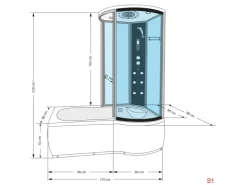 Sale AcquaVapore Kombination Whirlpool Dusche K55-L31-WP-EC Duschkabine Wanne 170x100