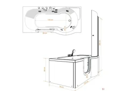 Online Seniorendusche und Badewanne mit Tür S12D-EH-L-EC Dusche 170x85 Einhebelmischer