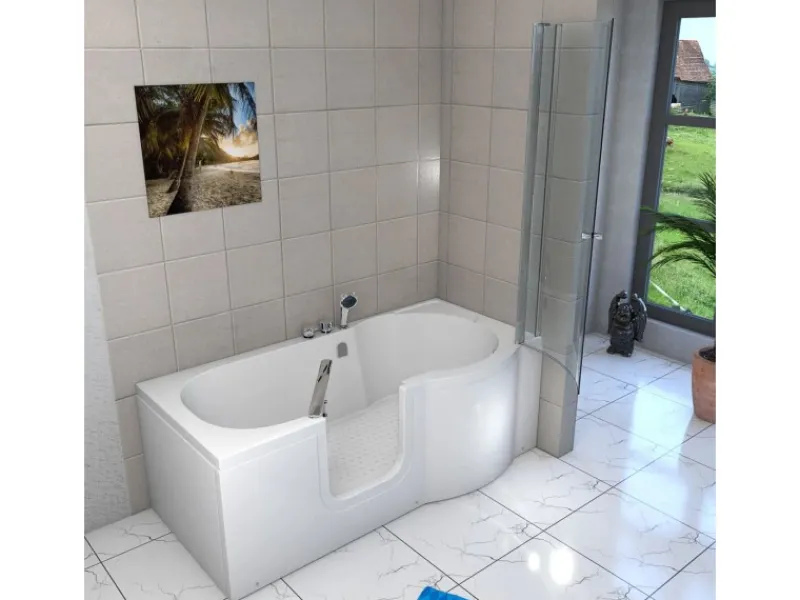 Online Seniorendusche und Badewanne mit Tür S12D-EH-L-EC Dusche 170x85 Einhebelmischer