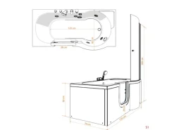 New Seniorendusche und Wanne mit Whirlpool S12D-EH-WP-L Dusche 170x85 Einhebelmischer