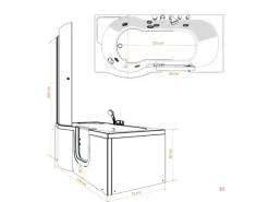 Discount Seniorendusche und Wanne mit Whirlpool S12D-EH-AIR-R-EC Dusche 85x17 Einhebelmischer