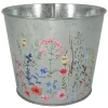 A.H.G. Töpfe<Übertopf Metall Verzinkt Rund Blumenaufdruck Ø 19,5 cm x 15,5 cm Silber