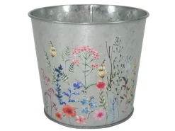 Sale Übertopf Metall Verzinkt Rund Blumenaufdruck Ø 15 cm x 13 cm Silber Töpfe