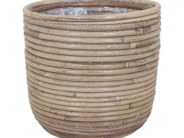 A.H.G. Töpfe<Rattantopf Rund Natur-Grau mit Polybeutel 24 cm x 21 cm
