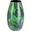 A.H.G. Töpfe<Vase Flora Metall Blätterprint Gold-Reflexe 15 cm x 28 cm Grün