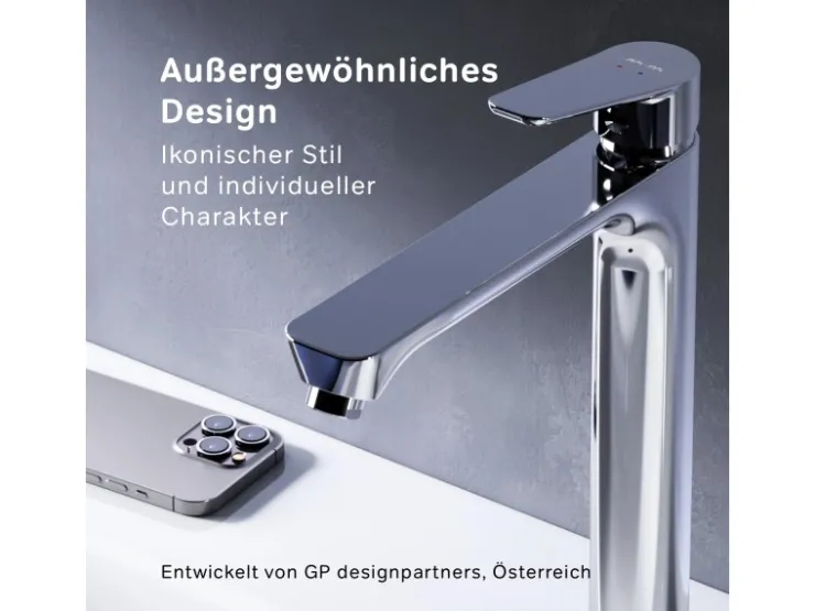 Outlet AM.PM Waschtischarmatur mit hohem Auslauf Hit Wasserhahn Bad aus Messing, Mischbatterie FTA92000 Chrom
