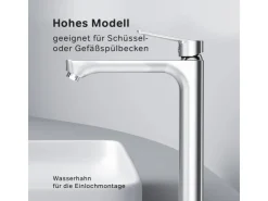 Outlet AM.PM Waschtischarmatur mit hohem Auslauf Hit Wasserhahn Bad aus Messing, Mischbatterie FTA92000 Chrom