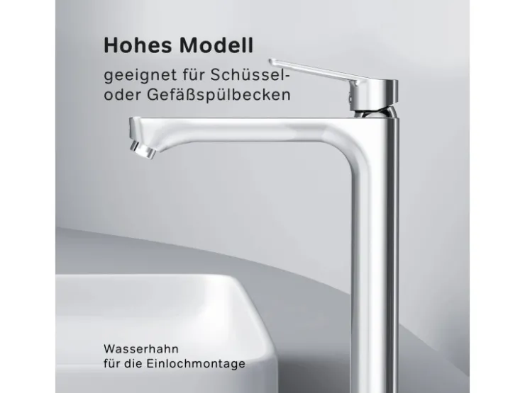 Outlet AM.PM Waschtischarmatur mit hohem Auslauf Hit Wasserhahn Bad aus Messing, Mischbatterie FTA92000 Chrom