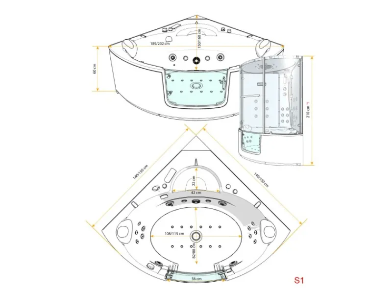 Outlet AquaVapore Dampfdusche Whirlpool Dusche Duschkabine K60-SW-EH 140x140cm Einhebelmischer