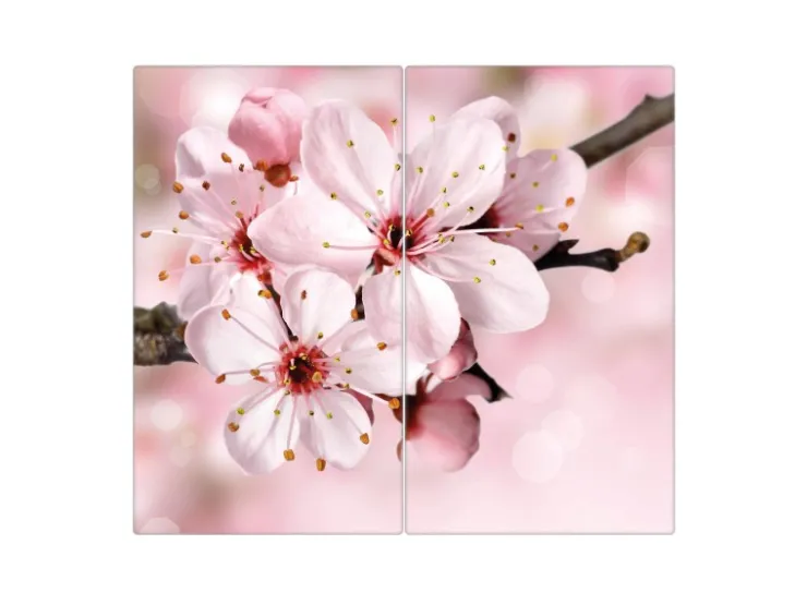 Banjado Herdabdeckungen|Schneidebretter<Herdabdeckplatte Glas 2 Teilig Je 30x52CM Schneidebrett Herdabdeckung Mit Motiv Japanische Kirsche