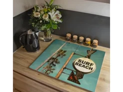 Hot Herdabdeckplatte Glas 2 Teilig Je 30x52CM Schneidebrett Herdabdeckung Mit Motiv Surf Beach Kochfelder|Herdabdeckungen