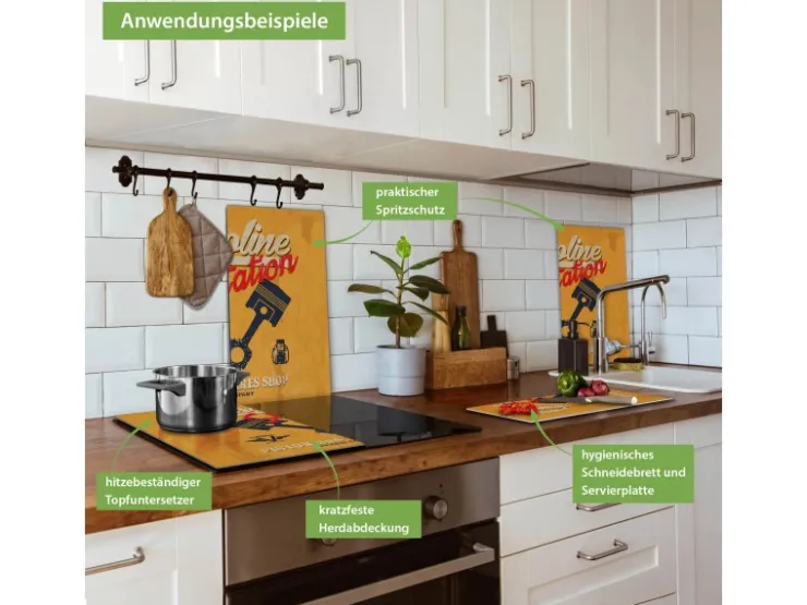 Outlet Banjado Herdabdeckplatte Glas 2 Teilig Je 30x52CM Schneidebrett Herdabdeckung Mit Motiv Gasoline Station
