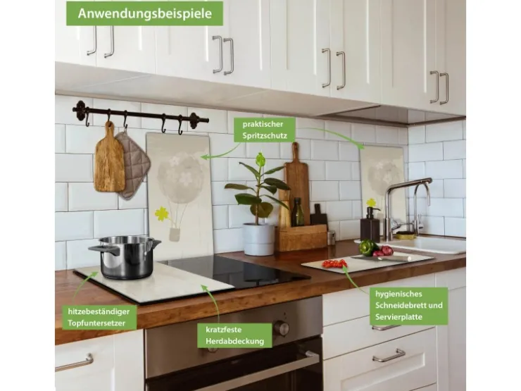 Banjado Kochfelder|Küchenrückwände<Herdabdeckplatte Glas 2 Teilig Je 30x52CM Schneidebrett Herdabdeckung Mit Motiv Flüchtiges Glück