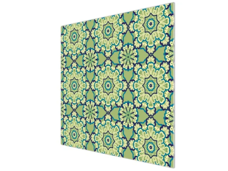 Banjado Kochfelder<Herdabdeckplatte Glas 1 Teilig 60x52CM Schneidebrett Herdabdeckung Mit Motiv Kaleidoscop Grün
