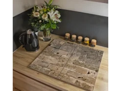 Sale Herdabdeckplatte Glas 2 Teilig Je 30x52CM Schneidebrett Herdabdeckung Mit Motiv Steinwand Antik Herde|Kochfelder