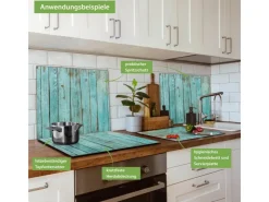 Outlet Banjado Herdabdeckplatte Glas 1 Teilig 60x52CM Schneidebrett Herdabdeckung Mit Motiv Blaues Holz