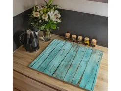 Outlet Banjado Herdabdeckplatte Glas 1 Teilig 60x52CM Schneidebrett Herdabdeckung Mit Motiv Blaues Holz