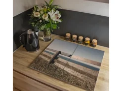 Outlet Herdabdeckplatte Glas 2 Teilig Je 30x52CM Schneidebrett Herdabdeckung Mit Motiv Zaun Am Meer Herde|Kochfelder