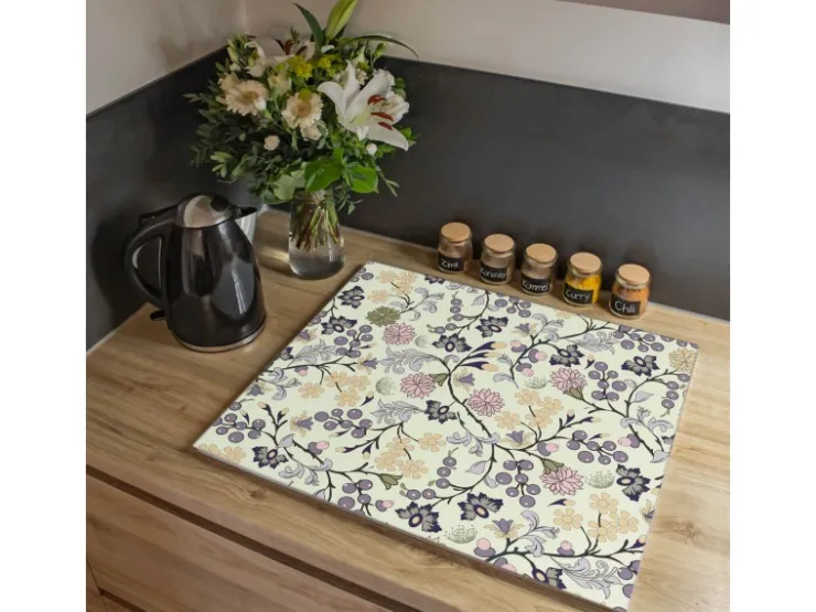 Outlet Banjado Herdabdeckplatte Glas 1 Teilig 60x52CM Schneidebrett Herdabdeckung Mit Motiv Florale Tapete