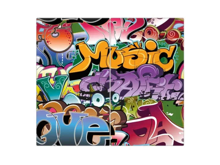Banjado Herde|Kochfelder<Herdabdeckplatte Glas 2 Teilig Je 30x52CM Schneidebrett Herdabdeckung Mit Motiv Graffiti