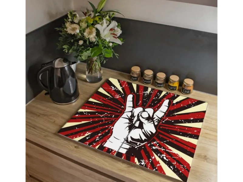 Sale Herdabdeckplatte Glas 2 Teilig Je 30x52CM Schneidebrett Herdabdeckung Mit Motiv Rock On Herde|Kochfelder