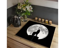Banjado Herde|Kochfelder<Herdabdeckplatte Glas 2 Teilig Je 30x52CM Schneidebrett Herdabdeckung Mit Motiv Heulender Wolf Sw
