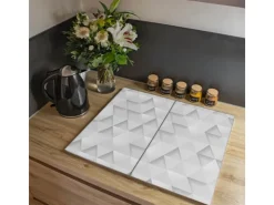Banjado Herde|Kochfelder<Herdabdeckplatte Glas 2 Teilig Je 30x52CM Schneidebrett Herdabdeckung Mit Motiv Weisse Dreiecke