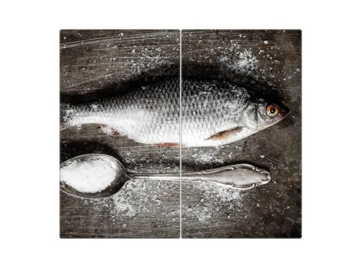 Sale Banjado Herdabdeckplatte Glas 2 Teilig Je 30x52CM Schneidebrett Herdabdeckung Mit Motiv Fisch Und Salz