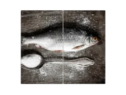 Sale Banjado Herdabdeckplatte Glas 2 Teilig Je 30x52CM Schneidebrett Herdabdeckung Mit Motiv Fisch Und Salz