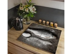 Sale Banjado Herdabdeckplatte Glas 2 Teilig Je 30x52CM Schneidebrett Herdabdeckung Mit Motiv Fisch Und Salz