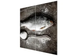 Sale Banjado Herdabdeckplatte Glas 2 Teilig Je 30x52CM Schneidebrett Herdabdeckung Mit Motiv Fisch Und Salz