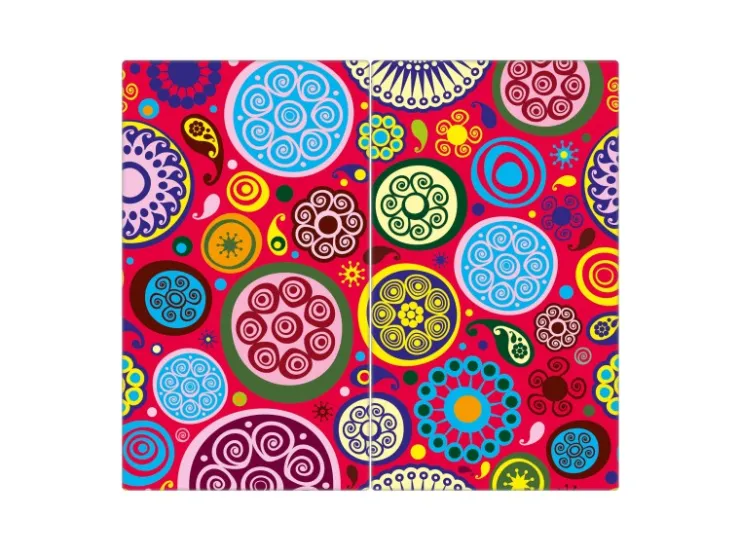Banjado Herde|Herdabdeckungen<Herdabdeckplatte Glas 2 Teilig Je 30x52CM Schneidebrett Herdabdeckung Mit Motiv Retro Kreise