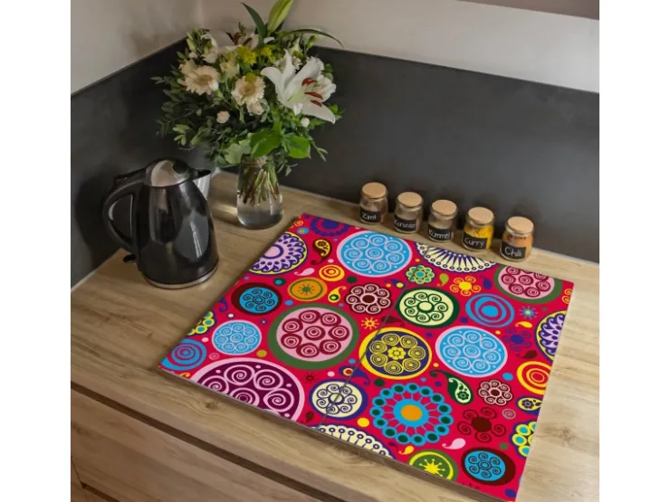 Banjado Herde|Herdabdeckungen<Herdabdeckplatte Glas 2 Teilig Je 30x52CM Schneidebrett Herdabdeckung Mit Motiv Retro Kreise