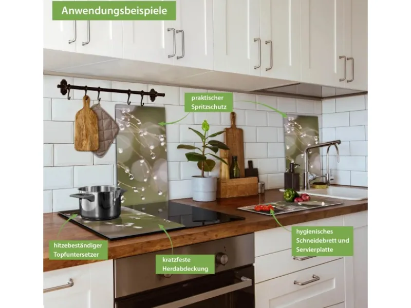 Sale Herdabdeckplatte Glas 2 Teilig Je 30x52CM Schneidebrett Herdabdeckung Mit Motiv Tau Auf Zweigen Herde|Kochfelder