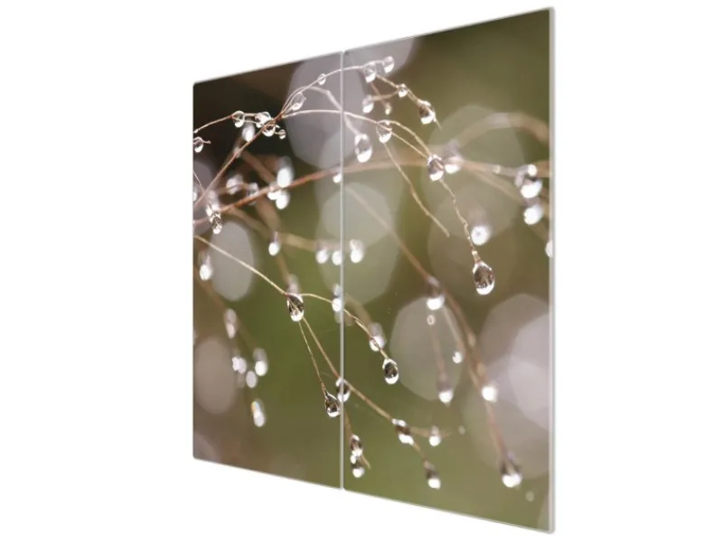 Sale Herdabdeckplatte Glas 2 Teilig Je 30x52CM Schneidebrett Herdabdeckung Mit Motiv Tau Auf Zweigen Herde|Kochfelder