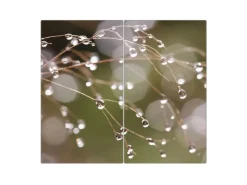 Sale Herdabdeckplatte Glas 2 Teilig Je 30x52CM Schneidebrett Herdabdeckung Mit Motiv Tau Auf Zweigen Herde|Kochfelder