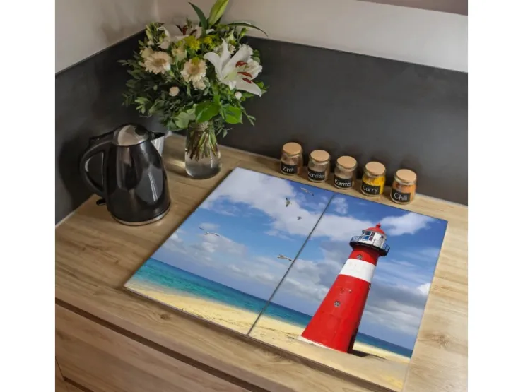 Outlet Banjado Herdabdeckplatte Glas 2 Teilig Je 30x52CM Schneidebrett Herdabdeckung Mit Motiv Fröhliche Tiere