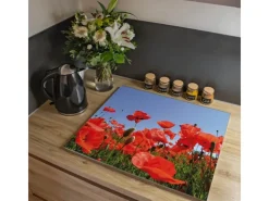 Banjado Herdabdeckplatte Glas 1 Teilig 60x52CM Schneidebrett Herdabdeckung Mit Motiv Seifenblasen