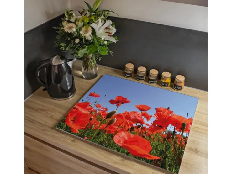 Banjado Herdabdeckplatte Glas 1 Teilig 60x52CM Schneidebrett Herdabdeckung Mit Motiv Seifenblasen