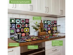 Outlet Herdabdeckplatte Glas 2 Teilig Je 30x52CM Schneidebrett Herdabdeckung Mit Motiv Holz Collage Bunt Herdabdeckungen|Herde