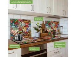 Banjado Herdabdeckungen|Kochfelder<Herdabdeckplatte Glas 1 Teilig 60x52CM Schneidebrett Herdabdeckung Mit Motiv Funky Town