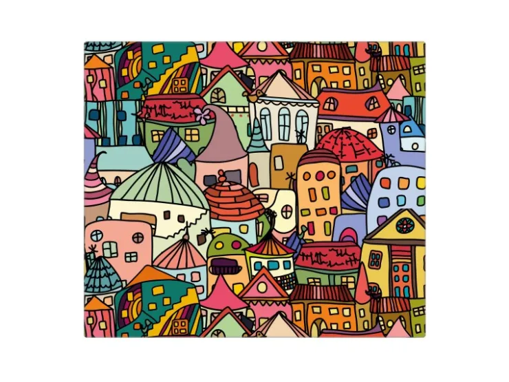 Banjado Herdabdeckungen|Kochfelder<Herdabdeckplatte Glas 1 Teilig 60x52CM Schneidebrett Herdabdeckung Mit Motiv Funky Town